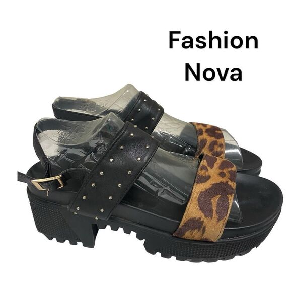 Fashion Nova Glam Rock Leopard Platform Sandals 9 9M - Picture 1 of 6